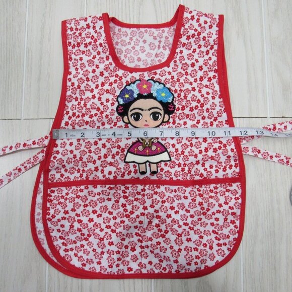 GIRLS APRONS -CRAFT MEXICAN LITTLE FRIDA EMBROIDERED -ONE SIZE -POCKETS - Picture 6 of 7